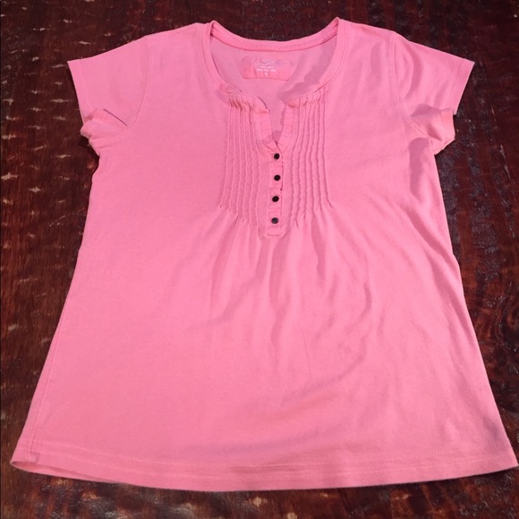 Oscar De La Renta Pink Cotton Pleated 3/4 Button Tee
